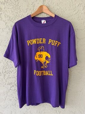 Vintage Powder Puff Football Graphic T-Shirt Purple Made in USA
